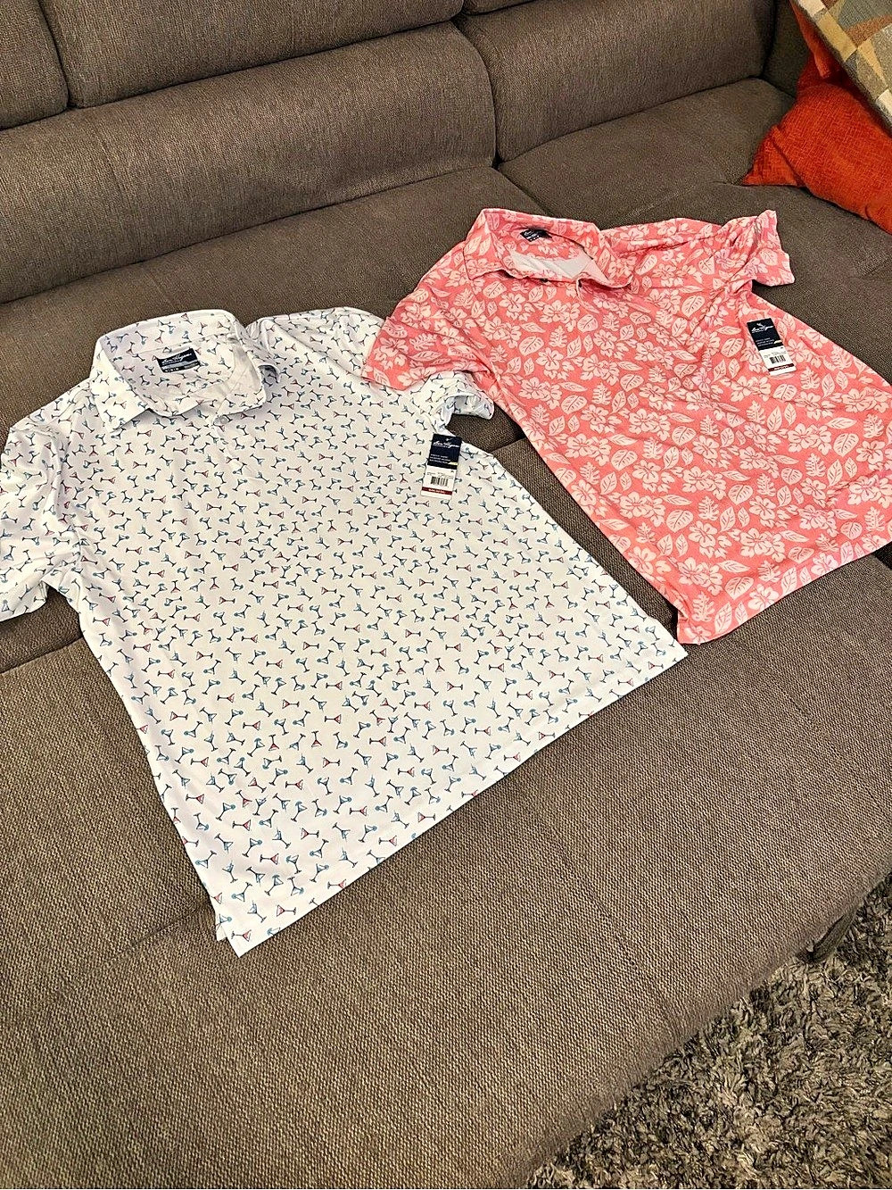 Ben Hogan Men's Martini Conversational Polo 2-Pack White & Pink Medium